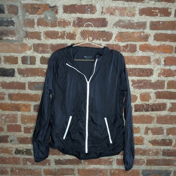 Athleta Medium Black Thin Full Zip Hooded Travel Jacket - Picture 1 of 10